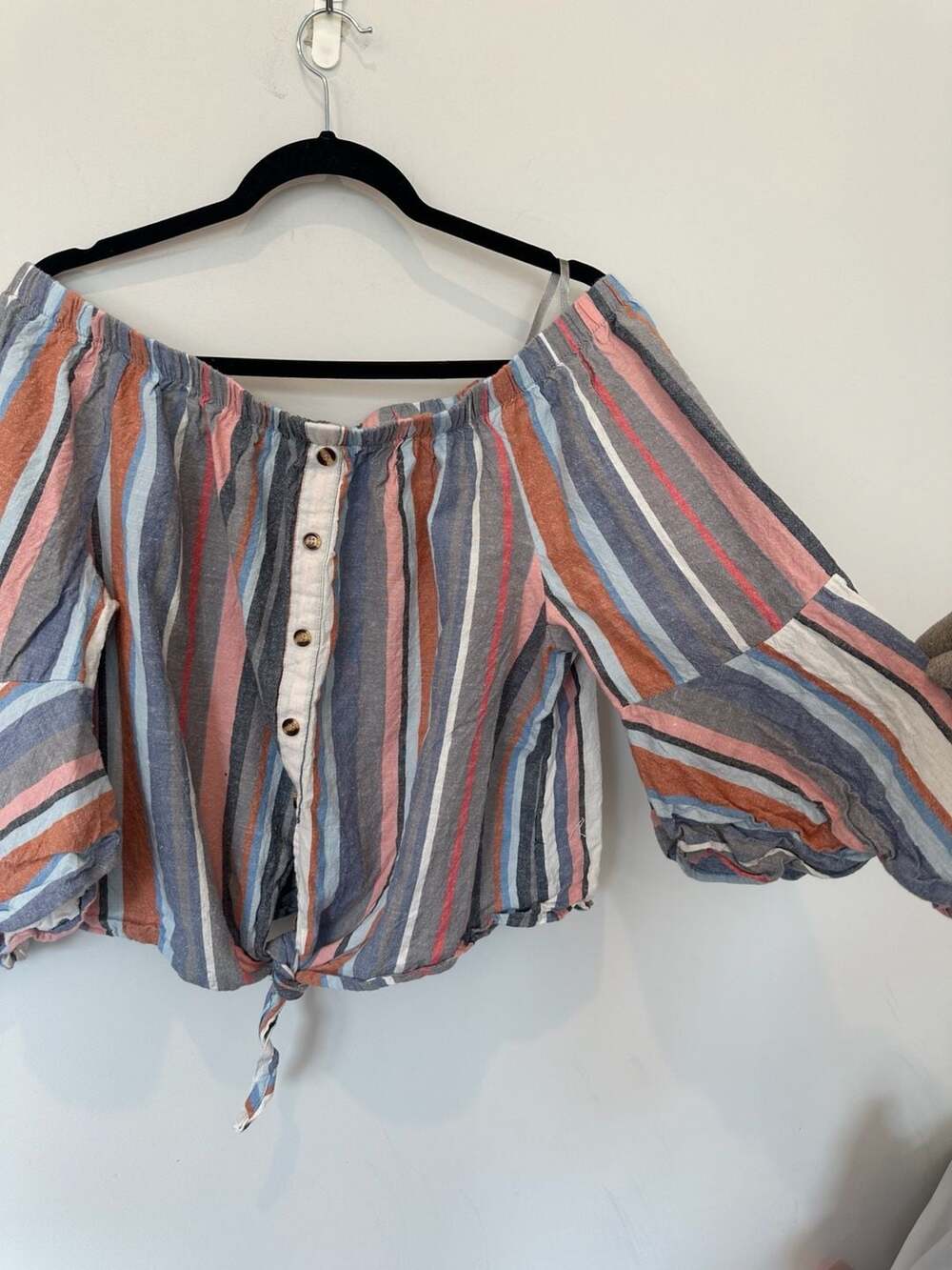 MLLE Off The Shoulder Striped Button Front Tie Hem Blouse 2X - Picture 1 of 6